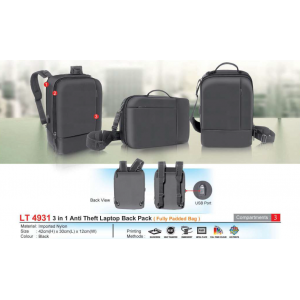 [Anti Theft Bag] 3 in 1 Anti Theft Laptop Back Pack (Full Padded Bag) - LT4931